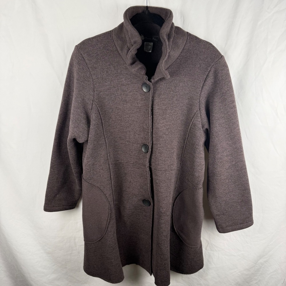 NEW Damee Inc. Women's Black Polyester Jacket Shacket Large Minimal Lagenlook